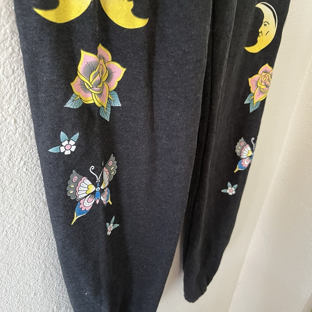 Wildfox Flash Sommers Sweatpants Joggers Size Small Dark Gray Moon Bird Floral - Picture 5 of 12
